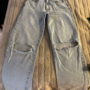 Cotton On Blue Straight Leg Jeans with Distressed Knees